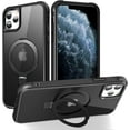 thumbnail image 1 of Magnetic for iPhone 11 Pro Max Case with Stand [ Grade Drop Tested][Compatible with Magnet] Ring Translucent Slim Hard Back Soft Edge, Black, 1 of 14
