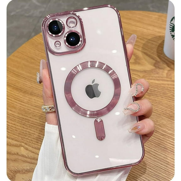 Magnetic for iPhone 13 Case Compatible with MagSafe Built-in Camera Lens Protector Soft Slim Shockproof Clear Phone Case for iPhone 13 6.1" - Pink
