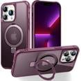 thumbnail image 1 of Magnetic for iPhone 13 Pro Case with Stand [ Grade Drop Tested][Compatible with Magnet] Ring Translucent Slim Hard Back Soft Edge, Wine Red, 1 of 14