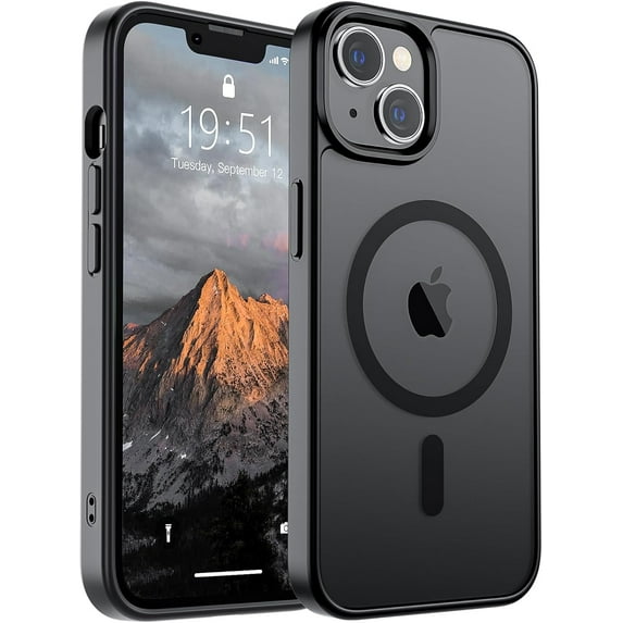 Magnetic for iPhone 14 Case & 13 (Compatible with MagSafe)(Military Grade Drop Protection) Translucent Matte Shockproof Phone Cover,Black
