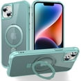 thumbnail image 1 of Magnetic for iPhone 14 Plus Case with Stand [ Grade Drop Tested][Compatible with Magnet] Ring Translucent Slim Hard Back Soft Edge, Green, 1 of 14