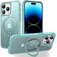 thumbnail image 1 of Magnetic for iPhone 14 Pro Case with Stand [Military Grade Drop Tested][Compatible with Magnet] Ring Translucent Slim Hard Back Soft Edge, Green, 1 of 13