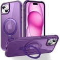 thumbnail image 1 of Magnetic for iPhone 15 Case with Stand [ Grade Drop Tested][Compatible with Magnet] Ring Translucent Slim Hard Back Soft Edge, Purple, 1 of 14