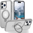 thumbnail image 1 of Magnetic for iPhone 15 Pro Case with Stand [ Grade Drop Tested][Compatible with Magnet] Ring Translucent Slim Hard Back Soft Edge, Grey, 1 of 14