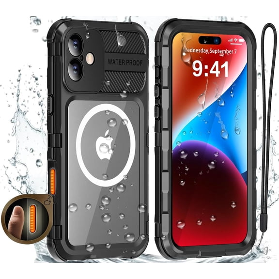 Magnetic for iPhone 16 Case Metal Frame | IP68 Waterproof Dustproof Rugged Cover, MagSafe Compatible, Built-in Screen Protector, 6.1 inch