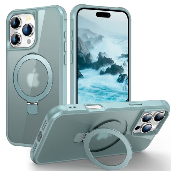 Magnetic for iPhone 16 Pro Case [Compatible with Mag-safe] with Stand, [Military Grade Drop Protection] Shockproof Translucent Back Slim Protective