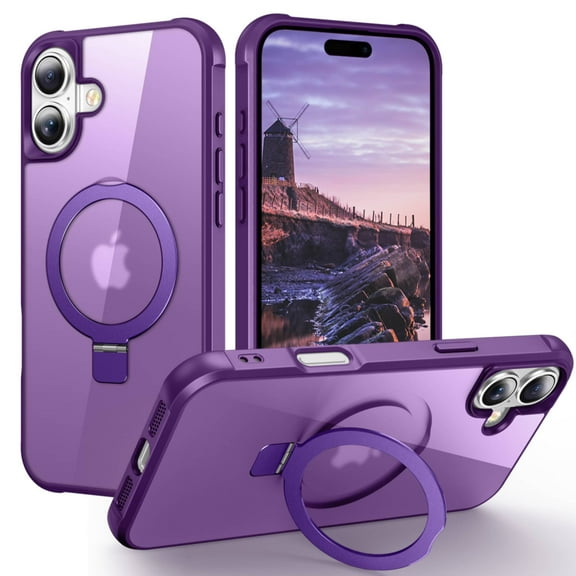 Magnetic for iPhone 17 Case [Compatible with Mag-safe] with Stand, [Military Grade Drop Protection] Shockproof Translucent Back Slim Protective