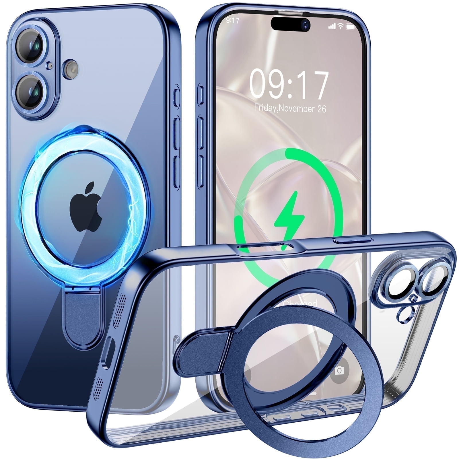 JETeacka Magnetic for iPhone 17 Case with Invisible Kickstand, MagSafe Compatible, Camera Protection, Shockproof Not Yellowing Slim Soft Cover, Blue
