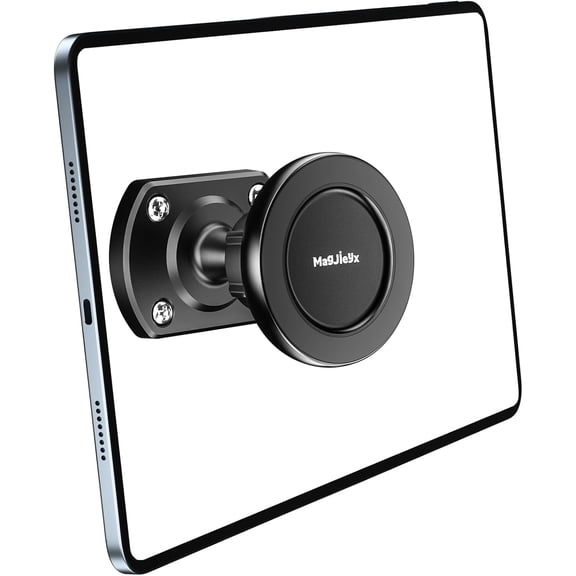 Magnetic iPad Wall Mount, Tablet Holder with Metal Ring, Universal for Kitchen Cabinet Office Home, 360 Drilled Base Multi-Angle Adjustable Stand Work for iPad Pro/Air/MiniStrong Magnets