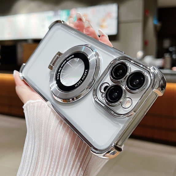 Magnetic for iPhone 11 Case Clear with Ring Stand, MagSafe Compatible Case with Lens Protector, Military Grade Protection Four-Corners Shockproof Case for iPhone 11, Silver
