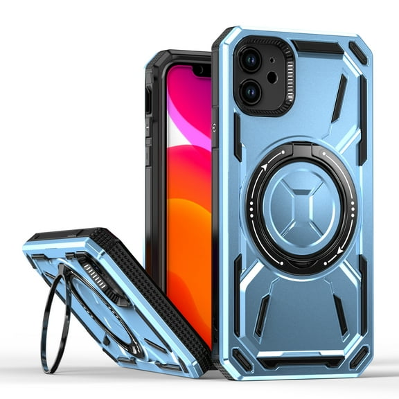 Magnetic for iPhone 11 Case with Stand, Compatible with Mag-Safe Charging, Shockproof Protective Cover Rugged Phone Case, Built-in Rotatable Ring Holder Kickstand for iPhone 11, Blue