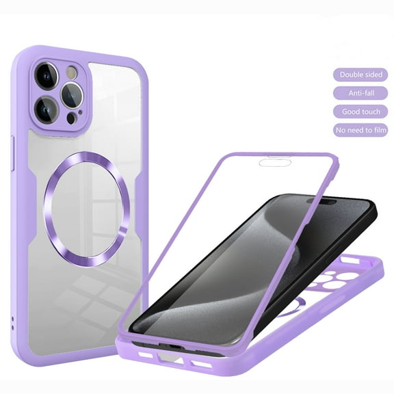 Magnetic for iPhone 11 Pro Case, [Non-Yellowing Clear] Cover Compatible with MagSafe, Built-in Screen Protector & Support Car Mount Holder & Upgraded Camera Protection Shockproof Case, Purple