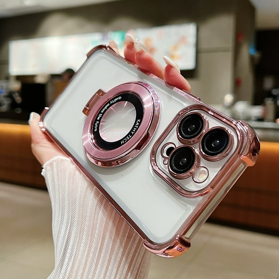 Magnetic for iPhone 11 Pro Max Case Clear with Ring Stand, MagSafe Compatible Case with Lens Protector, Military Grade Protection Four-Corners Shockproof Case for iPhone 11 Pro Max, Pink