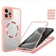 thumbnail image 1 of Magnetic for iPhone 11 Pro Max Case, [Non-Yellowing Clear] Cover Compatible with MagSafe, Built-in Screen Protector & Support Car Mount Holder & Upgraded Camera Protection Shockproof Case, Pink, 1 of 8