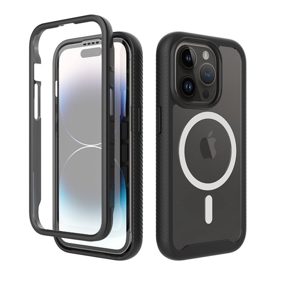 Magnetic for iPhone 12/12 Pro Case, [Compatible with MagSafe] [Built-in Screen Protector] Dustproof Full Body Shockproof Transparent Phone Case Cover for iPhone 12/12 Pro - Black