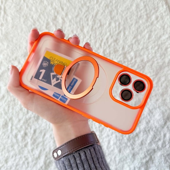 Magnetic for iPhone 12 Case with Kickstand [Compatible with MagSafe],Shockproof Magnetic Kickstand Slim Translucent Phone Cover for iPhone 12 Case with Ring Stand, Orange