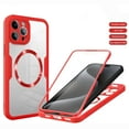 thumbnail image 1 of Magnetic for iPhone 12 Case, [Non-Yellowing Clear] Cover Compatible with MagSafe, Built-in Screen Protector & Support Car Mount Holder & Upgraded Camera Protection Shockproof Case, Red, 1 of 8