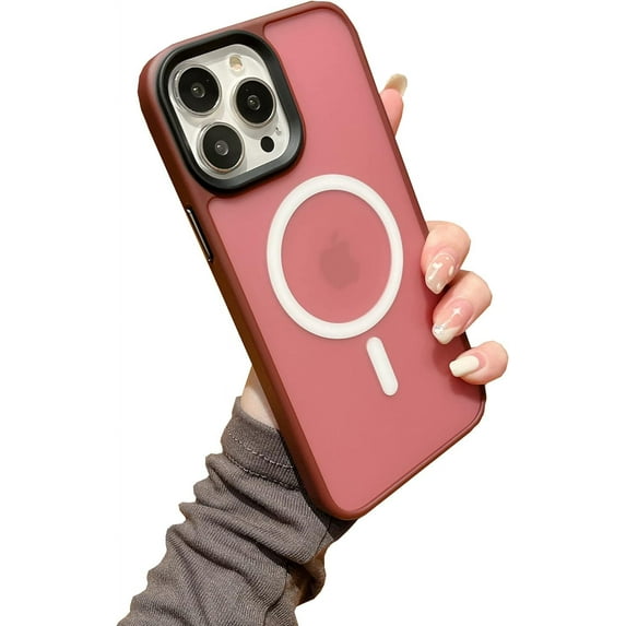 Magnetic for iPhone 12 Case Wireless Charging Anti-Fingerprint Compatible with MagSafe for Women Men, Hard Translucent Matte Back Cover, Luxury for iphone12 Cases (for iPhone 12, Red Purple)