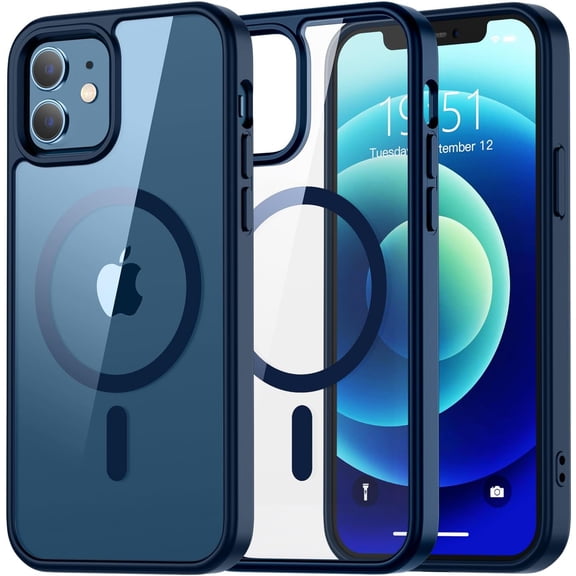 Magnetic for iPhone 12 Case,iPhone 12 Pro case, [Compatible with MagSafe][Clear Hard Back with Soft TPU Bumper][12FT Military Grade Drop Protection] Shockproof Phone Case,Clear Sapphire Blue