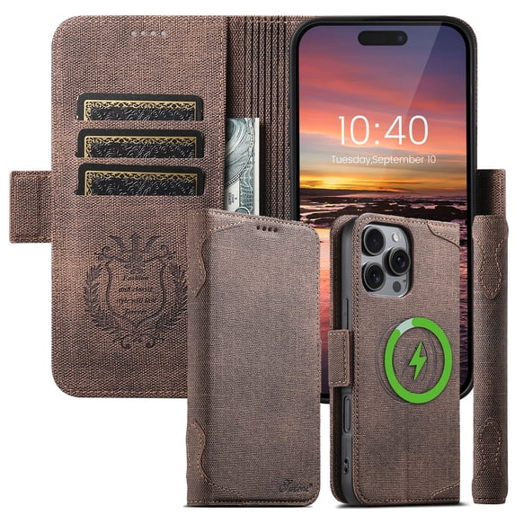 Magnetic for iPhone 12 Pro / 12 6.1" with Credit Card Slot, Compatible with Magsafe PU Leather Flip Wallet Phone Case with Kickstand Shockproof Protective Bumper for iPhone 12 Pro / 12 6.1", Brown