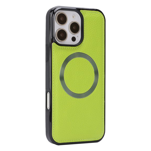 Magnetic For iPhone 12 Pro / 12 6.1" Phone Case,Compatible With Wireless Charging,Lychee Pattern PU Leather Back,Shockproof PC + TPU Hybrid Anti-fall Drop Protection,Rugged Thin Phone Case,Green