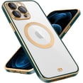 thumbnail image 1 of Magnetic for iPhone 12 Pro Case Built-in Camera Lens Cover [Compatible with Magsafe] Plating Soft Anti-Scratch Shockproof Transparent Back Cover 6.1 Inch - Clear Dark Green, 1 of 14