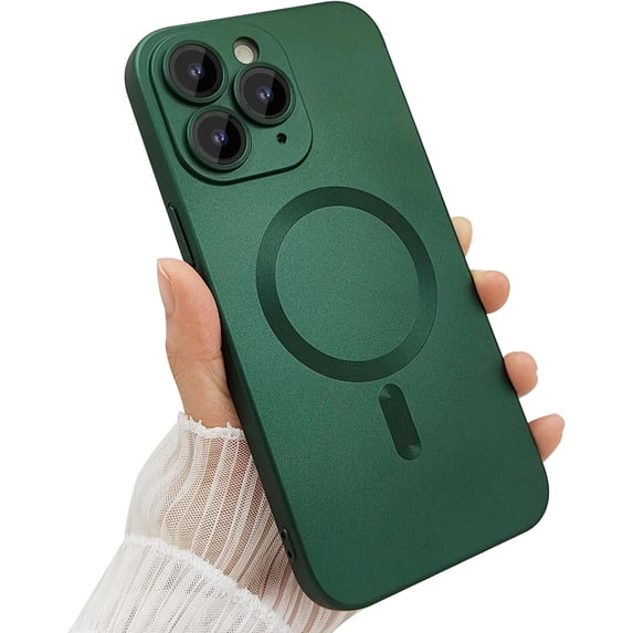 Magnetic for iPhone 12 Pro Case for Women,Shockproof Matte Luxury Soft Metallic Luster Design with Full Camera Lens Protector, Compatible with Magsafe Case for iPhone 12 Pro 6.1"-Green
