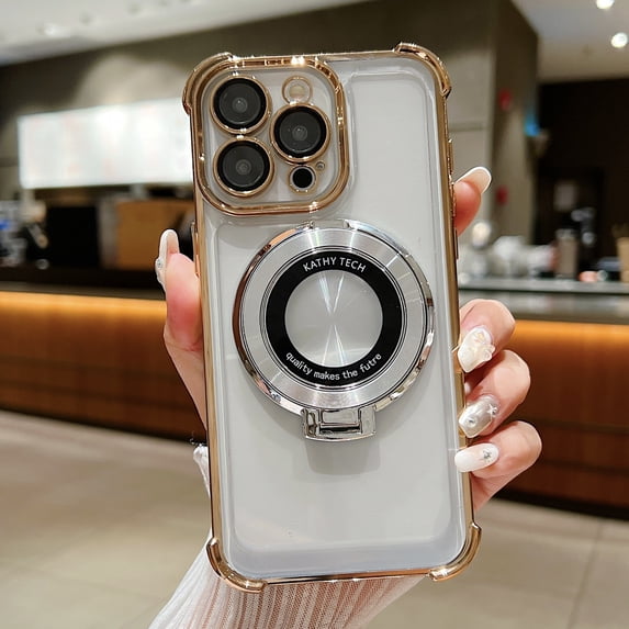 Magnetic for iPhone 12 Pro Max Case Clear with Ring Stand, MagSafe Compatible Case with Lens Protector, Military Grade Protection Four-Corners Shockproof Case for iPhone 12 Pro Max, Gold