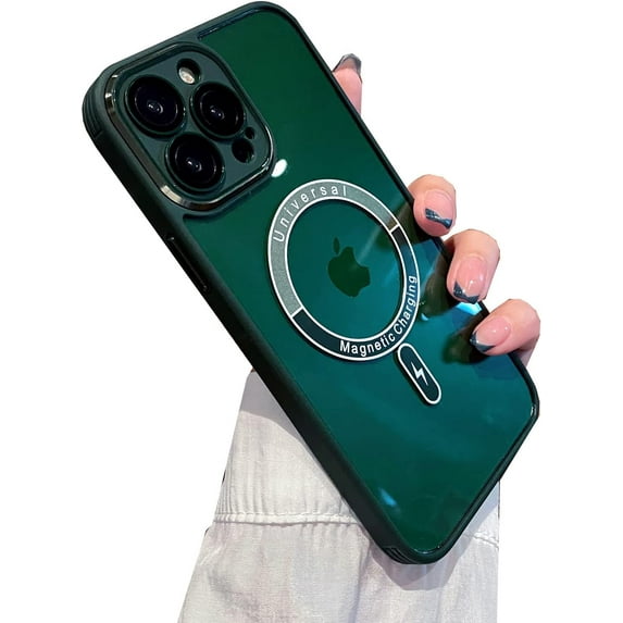 Magnetic for iPhone 12 Pro Max Case Compatible with MagSafe Camera Protection for Women Men, Hard Clear Back Cover, Luxury for iPhone 12 Pro Max Phone Cases (Iphone12ProMax, Green)