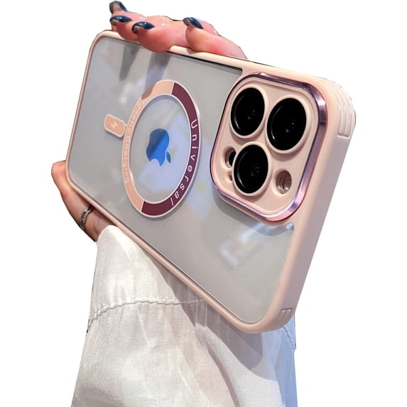 Magnetic for iPhone 12 Pro Max Case Compatible with MagSafe Camera Protection for Women Men, Hard Clear Back Cover, Luxury for iPhone 12 Pro Max Phone Cases (Iphone12ProMax, Pink)