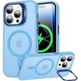 thumbnail image 1 of Magnetic for iPhone 12 Pro Max Case with Screen Protector, Built-in Metal Camera Kickstand,[Compatible with Magsafe] [Wireless Charging] Matte Protective Phone Cover for Women Girls, Light Blue, 1 of 14