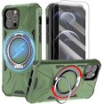 thumbnail image 1 of Magnetic for iPhone 12 Pro Max Case with Stand [Compatible with MagSafe] + Screen Protector[2 Pack], Military Shockproof Cover Rugged Phone Case, Built in 360° Rotatable Ring Kickstand, Green, 1 of 12