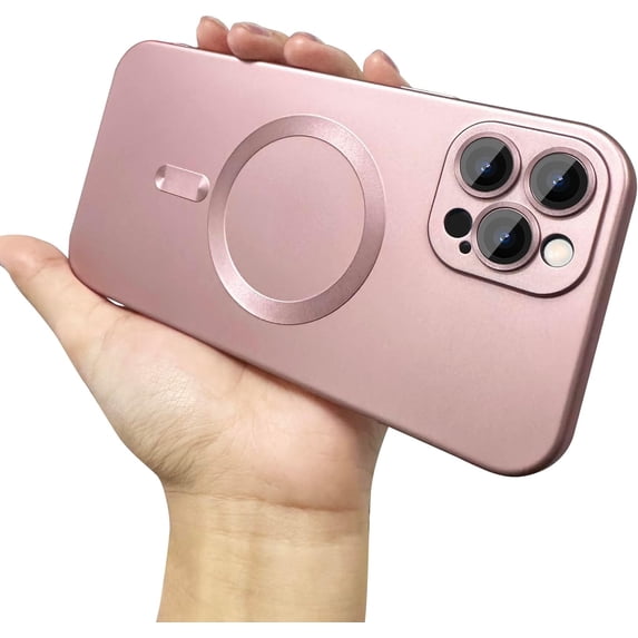 Magnetic for iPhone 12 Pro Max Case for Women, Shockproof Matte Luxury Metallic Luster Design with Full Camera Lens Protector, Compatible with Magsafe Case for iPhone 12 Pro Max 6.7"-Pink