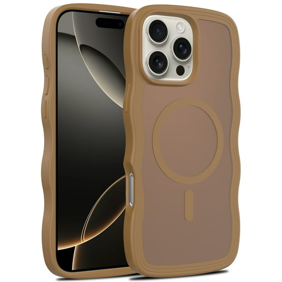 Magnetic For iPhone 12 Pro Max Phone Case,Compatible with Mag-Safe,Wavy Frame Cute Design,For Women Men,Shockproof Protective Anti-fall Rugged Frosted Translucent Slim Phone Case,Brown