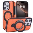 thumbnail image 1 of Magnetic for iPhone 12 Pro / iPhone 12 6.1" Case with Ring Stand, Protective PU Leather Phone Case Grip Loop, Compatible with Mag-Safe, Built-in Kickstand Cover for iPhone 12 Pro / 12 6.1", Orange, 1 of 10