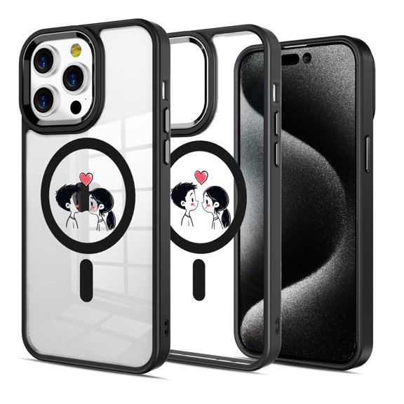 Magnetic for iPhone 13 14 Case & iPhone 15 Pro max (Compatible with MagSafe)(Military Grade Drop Protection) Translucent Shockproof Phone Cover,Couple Illustration pattern