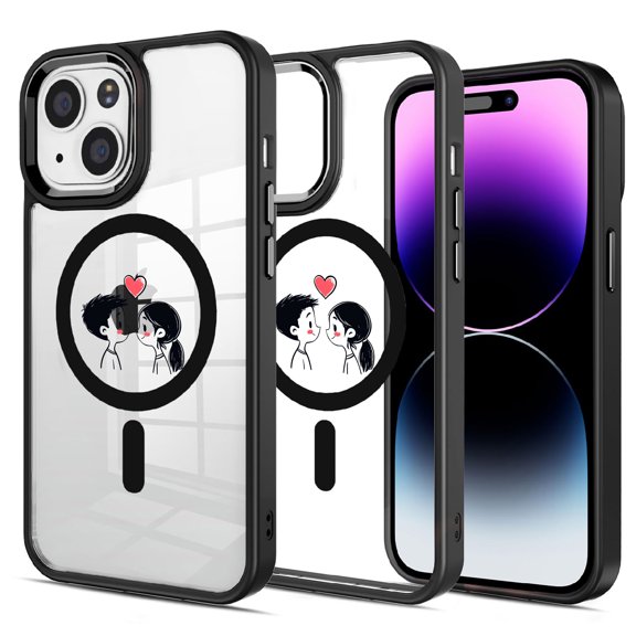 Magnetic for iPhone 13 14 Case & iPhone 15 Pro max (Compatible with MagSafe)(Military Grade Drop Protection) Translucent  Shockproof Phone Cover,Couple Illustration pattern