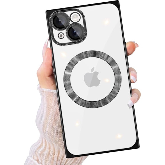 Magnetic for iPhone 13 Case Clear Compatible with Magsafe [Non-Yellowing & Camera Lens Protector] Slim Thin Shockproof Protective Phone Case for iPhone 13 Black