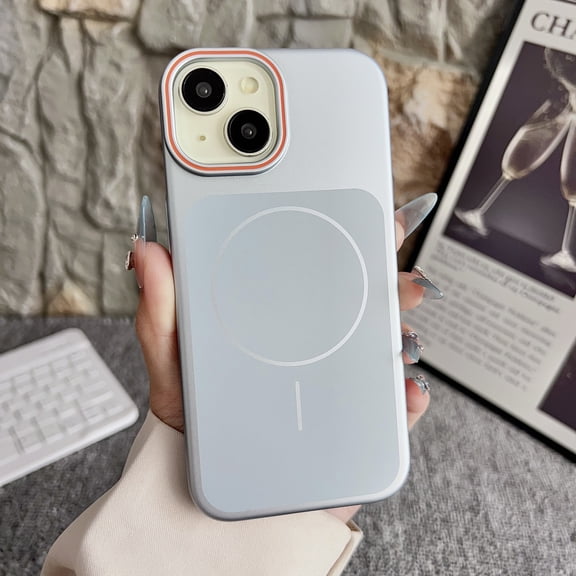 Magnetic for iPhone 13 Case, [Compatible with MagSafe] Luxury Slim Thin Shockproof Metallic Paint Hard PC Glossy Skin Friendly Drop Protective Phone Case for iPhone 13, Silver