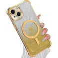 thumbnail image 1 of Magnetic for iPhone 13 Case [Compatible with Magsafe] Glitter Cute Love Luxury Plating Plating Bling Clear Phone Case with Full Camera Lens Case for iPhone 13 Phone Case, Gold (6.1"), 1 of 12