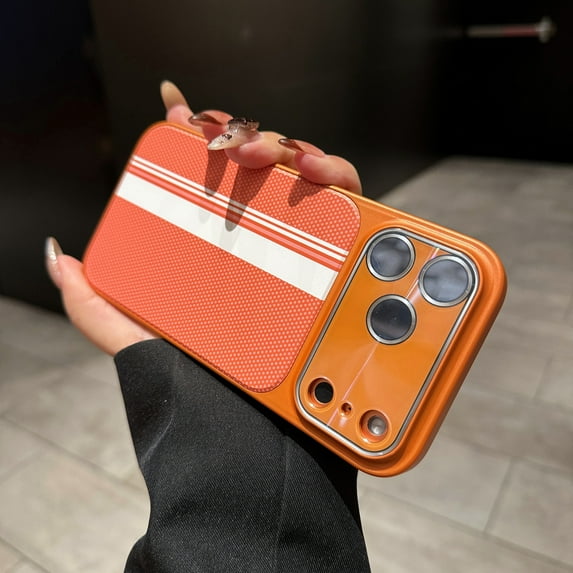 Magnetic for iPhone 13 Case Cute Stripes Pattern Phone Case, Shockproof Slim TPU and Hard PC Protective Camera Lens Protection Wireless Charging Phone Cover Designed for Women Girls, Orange