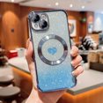 thumbnail image 1 of Magnetic for iPhone 13 Case, Luxury Plating Cute Glitter Love Heart Clear Phone Case [Compatible with MagSafe] Soft TPU Shockproof Protective Phone Cover for Women Girls - Blue, 1 of 7