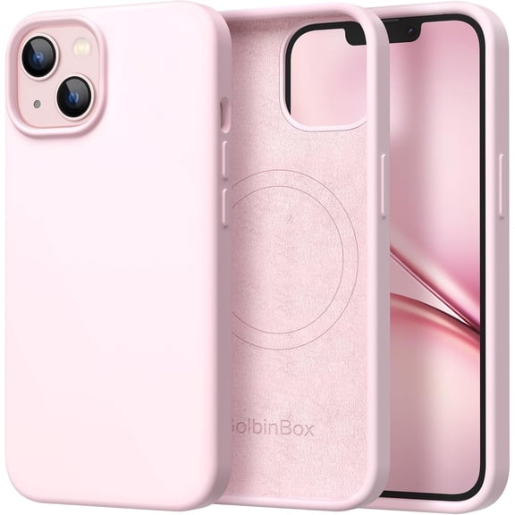 Magnetic for iPhone 13 Case & iPhone 14 Case, Compatible with MagSafe, [Soft Anti-Scratch Microfiber Lining], Slim Liquid Silicone Shockproof Protective Phone Case 6.1 inch, Chalk Pink