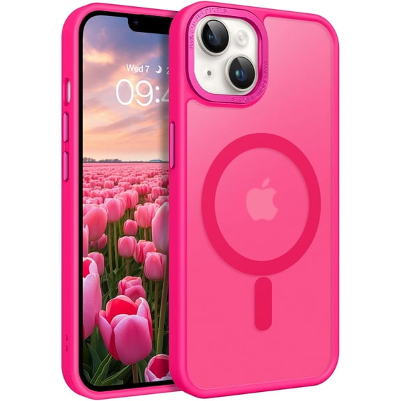 Magnetic for iPhone 13 Case/iPhone 14 Case Compatible with Magsafe Translucent Matte Slim Anti-Scratch Military Grade Protective Phone Case for iPhone 13/iPhone 14 for Women Girl, Hot Pink