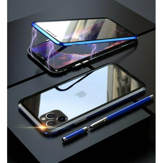 Magnetic iPhone 13 Pro Case - (Blue) Double Sided Tempered Glass Screen Protector Shockproof and Scratch Resistant Protection