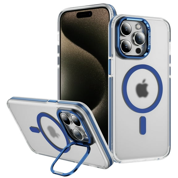 Magnetic for iPhone 13 Pro Case with Camera Cover Kickstand, [Compatible with MagSafe] Transparent Matte Ultra Slim Anti-Scratch Luxury Phone Case Cover for iPhone 13 Pro, Blue