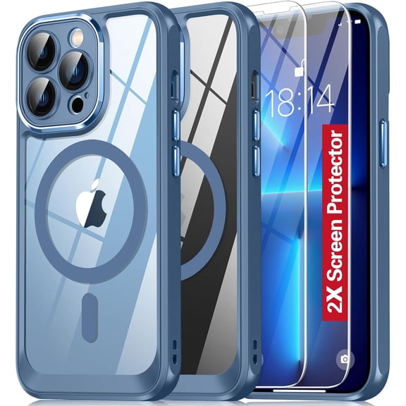 Magnetic for iPhone 13 Pro Case Clear,[Compatible with MagSafe][Strong N52 Magnets][Anti-Yellowing] iPhone 13 Pro Phone Case with [Full Camera Lens Protection] (YY-Blue)