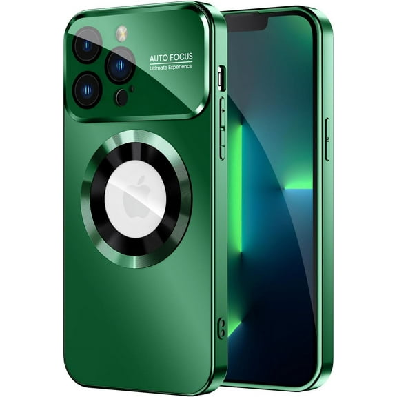 Magnetic for iPhone 13 Pro Case, Compatible with MagSafe, Built-in Camera Lens Protector, Logo View, Military Grade Drop Proof Phone Case Cover, Green