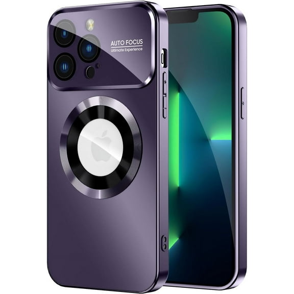 Magnetic for iPhone 13 Pro Case, Compatible with MagSafe, Built-in Camera Lens Protector, Logo View, Military Grade Drop Proof Phone Case Cover, Purple