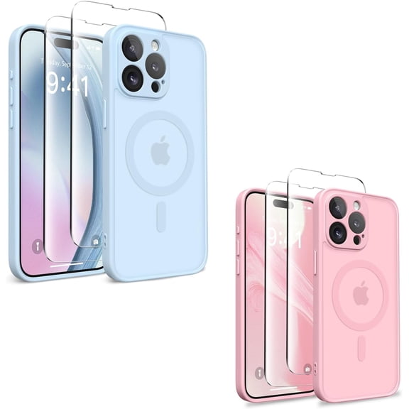 Magnetic for iPhone 13 Pro Case, [Compatible with MagSafe] [Full Camera Protection] [14FT Drop Protection] Shockproof Protective Slim Phone Case for iPhone 13 Pro, Light Blue & Peach Pink